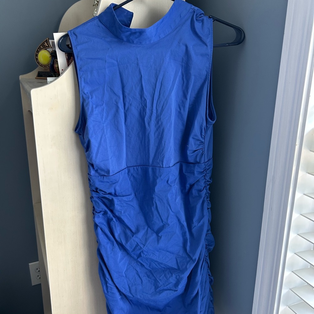 Elegant Blue Sleeveless Ruched Dress